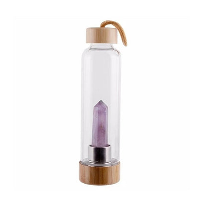 Crystal Infused Water Bottle – Glass Elixir Bottle with Gemstones & Bamboo Cap | For Energy, Balance and Mindful Hydration