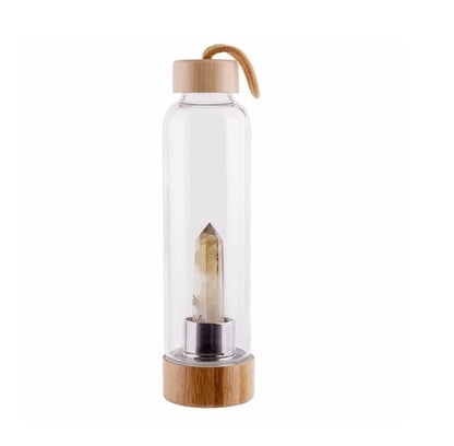 Crystal Infused Water Bottle – Glass Elixir Bottle with Gemstones & Bamboo Cap | For Energy, Balance and Mindful Hydration