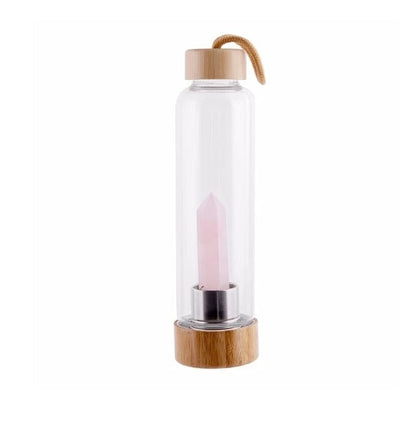 Crystal Infused Water Bottle – Glass Elixir Bottle with Gemstones & Bamboo Cap | For Energy, Balance and Mindful Hydration