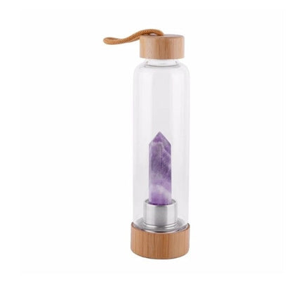 Crystal Infused Water Bottle – Glass Elixir Bottle with Gemstones & Bamboo Cap | For Energy, Balance and Mindful Hydration