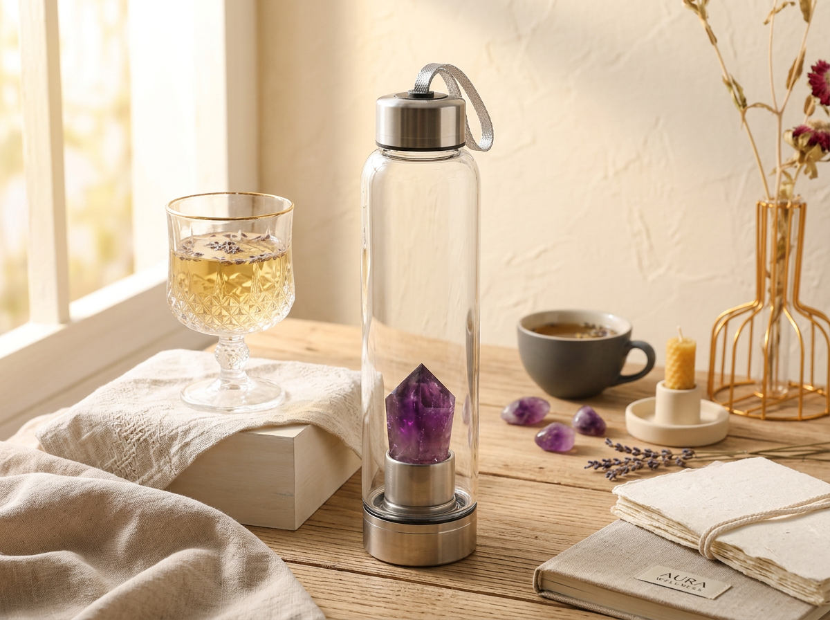 Crystal Water Bottle with Amethyst -
