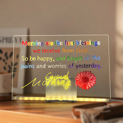 LED Acrylic Message Board – Reusable Luminous Writing Board with Night Light Function