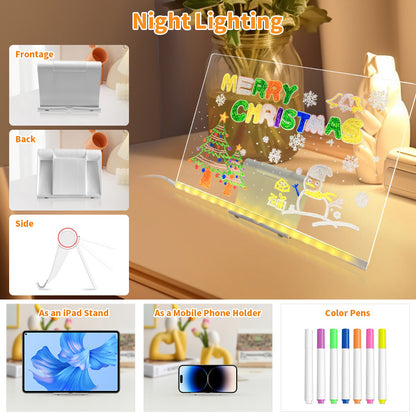 LED Acrylic Message Board – Reusable Luminous Writing Board with Night Light Function